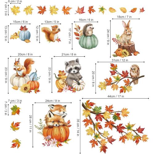 wondever Fall Woodland Animals Window Clings Decals Pumpkin Glass Sticker | Thanksgiving Vinyl Static Cling, Anti Collision, Double-Sided, Reusable Removable, Easy to Apply, for Window Glass Door Home