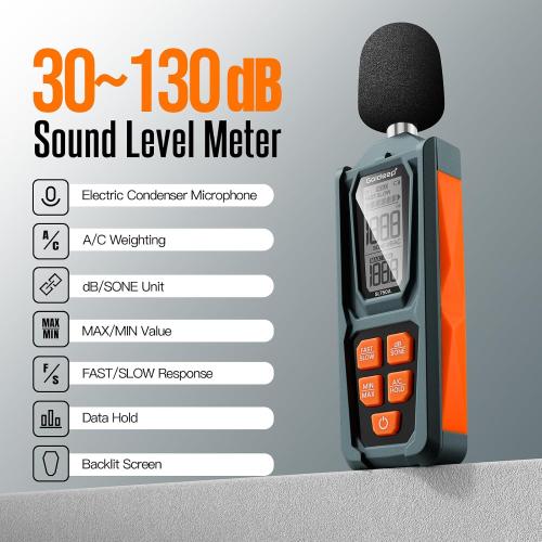 Decibel Meter, Goldeep SL750A Digital Sound Level Meter 30-130dB,