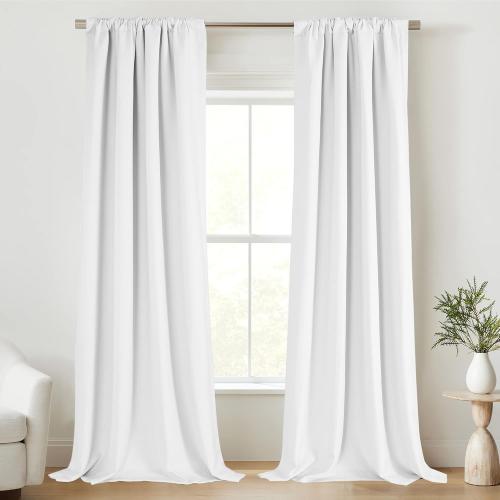 StangH Blackout Curtains 108 inches Long for Living Room, Two-Layer Faux Linen Thermal Insulated Curtains, Back Tab Thick Noise Reducing Drapes for Bedroom, Oyster White, W50xL108, 1 Panel