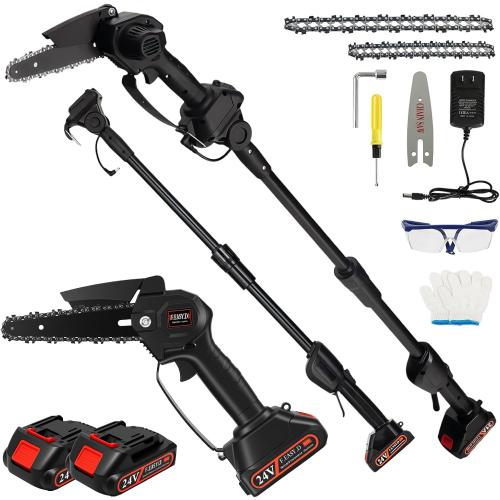 ALSO GO 2-in-1 Electric Pole Saws for Tree Trimming 4  6 Inch Mini Chainsaw Cordless with Extension Pole 12.6 FT Max Reach, 2×2.0Ah Battery Powered Pole Saw Tree Trimmer for Limb Branch Cutter