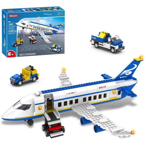516 Pcs City Passenger Airplane Building Set, 6 IN1 Plane Building Blocks Toys, STEM Aircraft Bricks with Shuttle Bus, Baggage Truck,Airplanes Model Toys Gifts for Adults Boys Girls Age 6-12