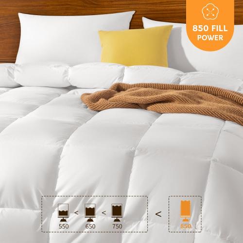 Shilucheng Hungarian Goose Down Comforter Queen Size, 850  Fill Power All Season Duvet Insert with 600TC Ultra-Soft Cotton Cover, 3D Baffle Box Design for Maximum Fluffiness (White,90x90 Inches)