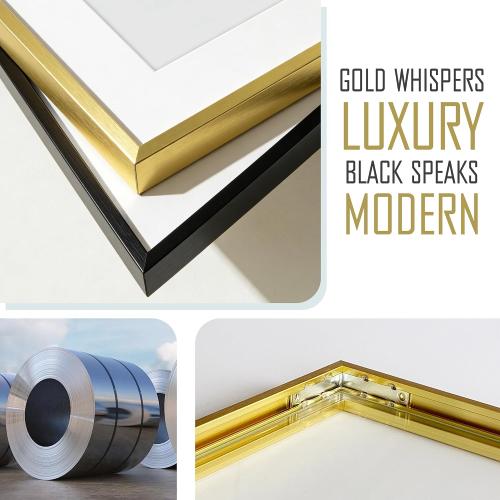 5x7 Picture Frame Gold Shiny Brushed Aluminum with Plexiglass, Metal 5 x 7 Photo Frame Mat to 4x6 Frame for Art Gallery Wall Tabletop Decor