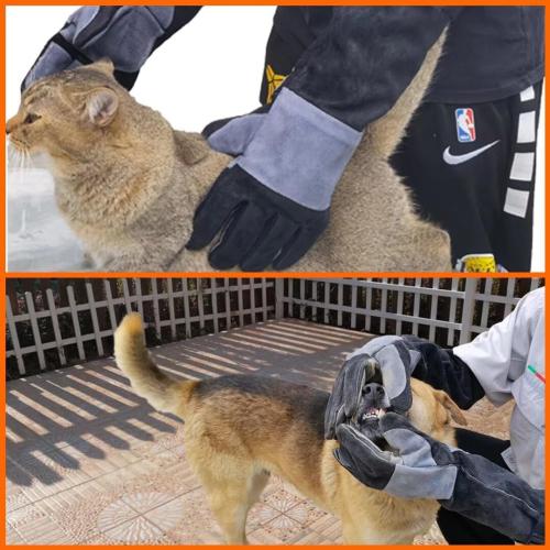 WZQH 23.6 In Gloves for Animal Handling,Welding,Bite Proof for Cat Dog.L | For Grabbing Reptile Bird Falcon Livestock Snake,Grooming,Trips to Vet,Fireplace.Puncture & Scratch Resistant,Leather,Black