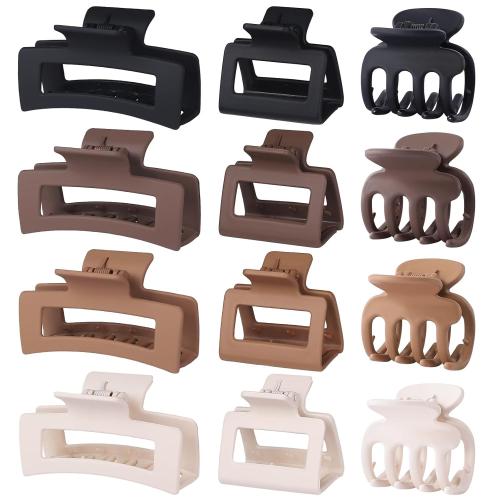 12 Pcs Hair Clips for Women 3 Styles Small Medium Large Claw Clips for Thin Thick Curly Hair, Strong Hold & Non-Slip Clips, Stylish Matte Plastic Hair Accessories Ideal Gifts for Women (Brown)
