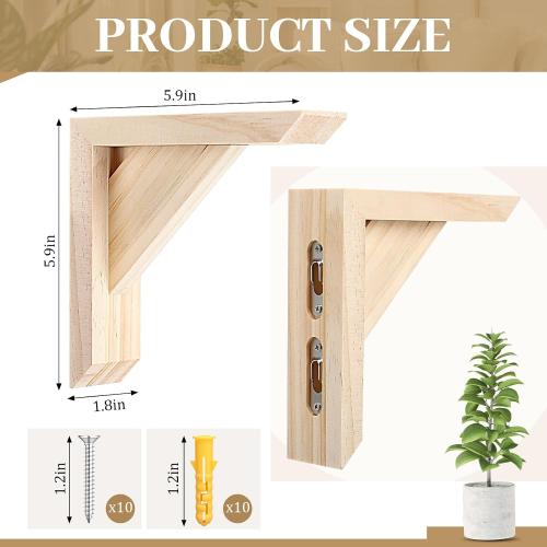 Cinnvoice 4 Pcs Wood Corbels Wooden Shelf Brackets 1.8 W x 5.9 D x 5.9 H Rustic Solid Wood Corbels Decorative Pine Shelf Bracket for Doorway Countertop Kitchen Cabinet Book Shelves(Natural Color)