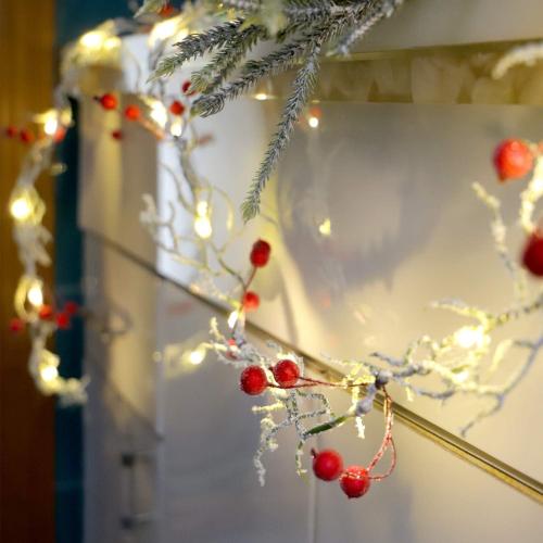 MENGNAN Fairy Decorative Lights Snow Branches Red Berries String Lights 6ft 20LEDs Battery Operated Lights for Bedroom Wedding Indoor Party Valetine's Day Mother's Day Anniversary Decor