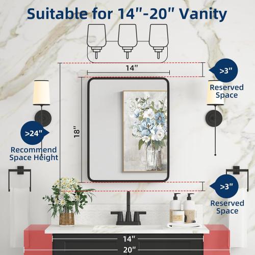 Medicine Cabinet with Mirror, 14x18 Inch Black Bathroom Mirrored Cabinet, Metal Framed Wall Cabinet with Beveled Mirror, Modern Surface Mount or Recessed Medicine Cabinet with Storage