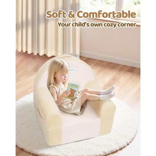 Toddler Chair, Comfy Foam Kids Couch with Soft Velvet Cover, Toddler Couch for Gaming and Studying, Kids Sofa That Fits Nicely with Any Modern Decor, Beige