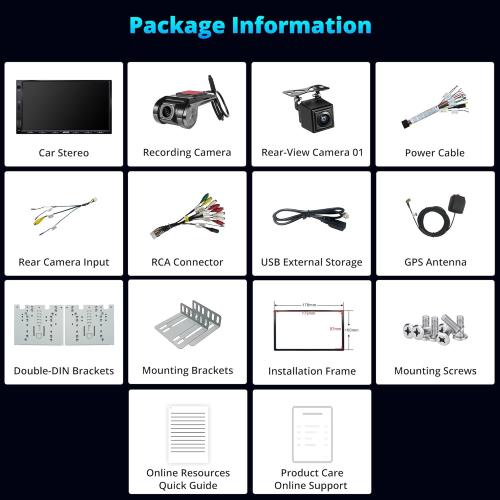 A5L Android Radio 7 Double Din Car Stereo with Backup Camera&DVR Dash Cam, Wireless CarPlay and Android Auto, WiFi/Bluetooth/USB Tethering, DSP/FM/AM/SWC, 2G 32G Touchscreen Car Radio