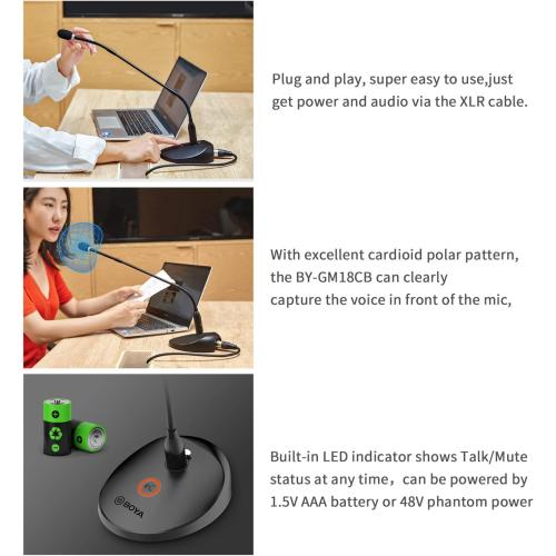BOYA Desktop Gooseneck Condenser Microphone 18 Podium Microphones with Base LED Indicator XLR Mic for Meetings Video Conferences Streaming Lectures BY-GM18CB