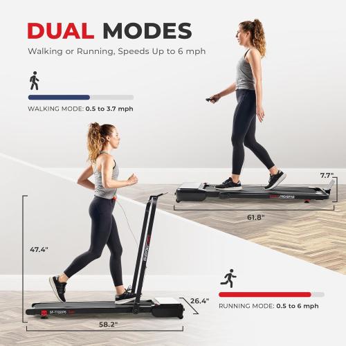 Sunny Health & Fitness Sleek Compact Smart Treadpad Treadmill with 6-Level Auto Incline, Remote Control, Shock Absorption, Optional Dual Mode Walking/Running & Free SunnyFit App Bluetooth Connectivity