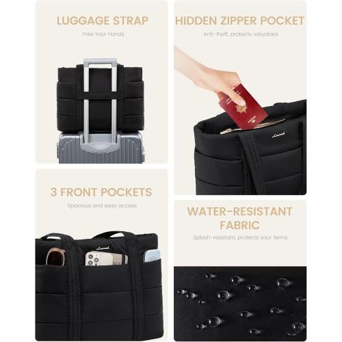 LOVEVOOK Tote Bag for Women, Large Puffer Work Tote Laptop Bag, Lightweight Travel Tote Bag with Zipper Gifts for Women