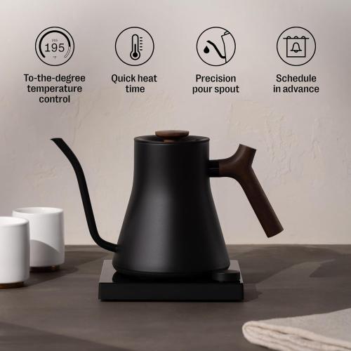 Fellow Stagg EKG Pro Studio Edition Electric Gooseneck Kettle - Pour-Over Coffee, Tea, Quick Heating, Precise Temperature Control, Scheduling, Built-in Brew Timer-Matte Black with Walnut Handle, 0.9 L