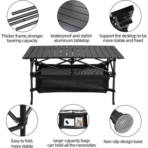 Lightweight Aluminum Folding Camping Table (47” x 21.65” x 26.7”), Portable Roll-Up Design for Outdoor, Camping, Beach, BBQ, Patio, and Picnic, Durable & Waterproof with Carrying Bag