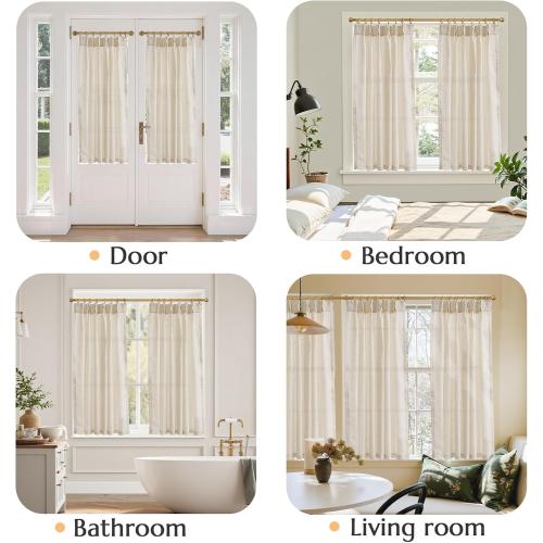 jinchan Pinch Pleated Linen Blend Curtains 54 Inch 2 Panels Light Filtering Modern Farmhouse Back Tab Drapes for Living Room Bedroom Beige