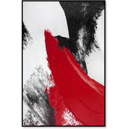YPY Red Abstract Canvas Wall Art: Black and White Pictures Modern Minimalist Paintings Print Poster for Living Room Bedroom Bathroom Office Home Wall Decor 16x24