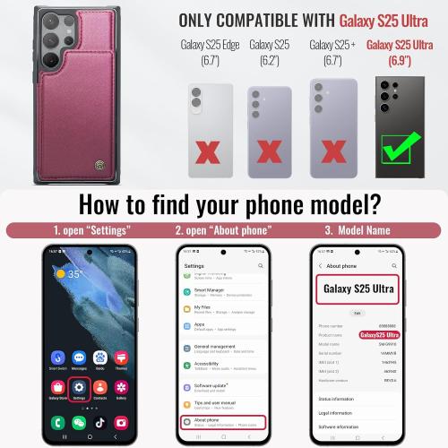 Vinich for Samsung Galaxy S25 Ultra Wallet Case with Card Holder, RFID Blocking Credit Slots Kickstand Shockproof Phone Cover for Women Men, Wine Red