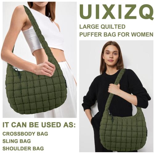 Quilted Puffer Tote Bag Purse Puffy Crossbody Shoulder Bag,Lightweight Nylon Hobo Bag Puffer Carryall Bag for Women Girl