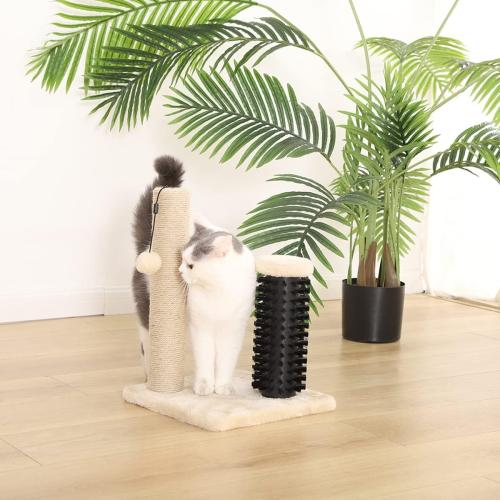 Amazon Basics Cat Scratching Post with Self Groomer for Indoor Cats & Kittens, Small (16.5 H), Beige