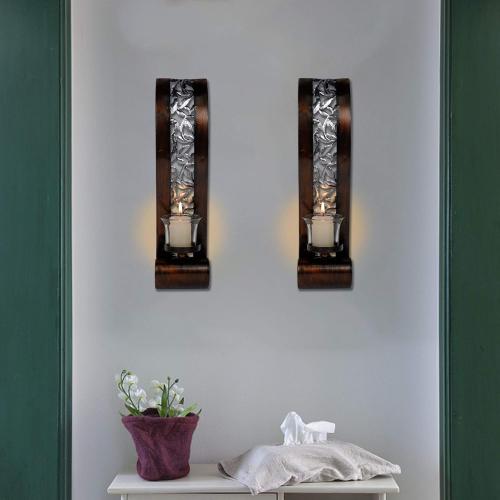 2 Pack Bronze Wall Sconce 14.4 x 3.5 Inch, with Tea Light Candle Holder Antique Bronze Style Metal Wall Art Decorations for Living Room, Bathroom, Dining Room and Office, Set of 2