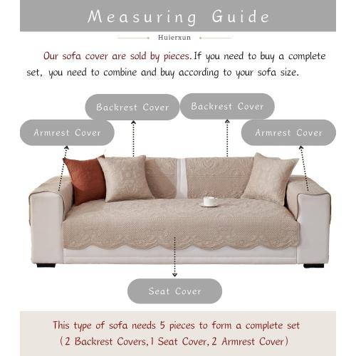 Luxury Vintage Cotton Embroidery Sofa Cover Soft Farmhouse Seat Cushion Cover Floral Quilted Sectional Couch Cover Anti-Slip Sofa Slipcovers Furniture Protector for Dogs Cats (Khaki,36x82)
