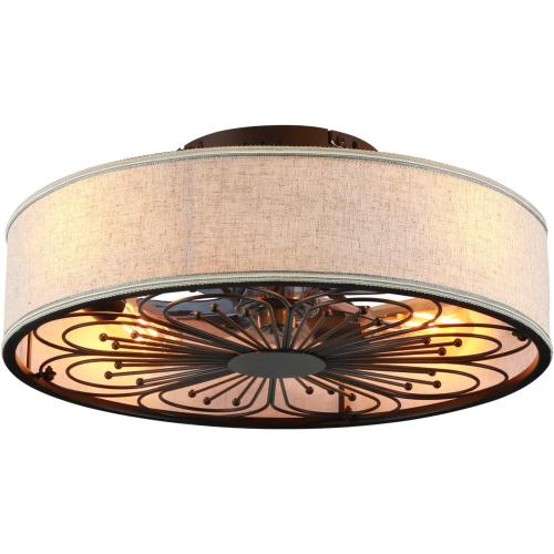 20 Boho Rattan Caged Ceiling Fan with Light,Low Profile Flush Mount Bladeless Ceiling Fan with Remote Control, 6 Speeds Reversible Silent Motor, Farmhouse Fabric Fandalier for Bedroom,Living Room
