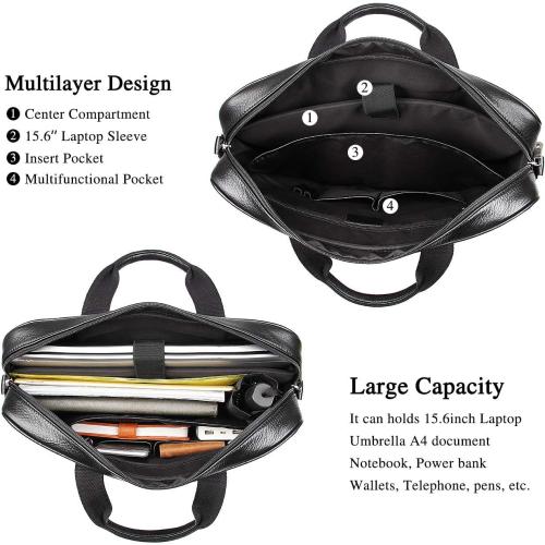Augus Leather Laptop Briefcase for Men,Waterproof Travel Messenger Duffle Bags 15.6 Inch Laptop Bag