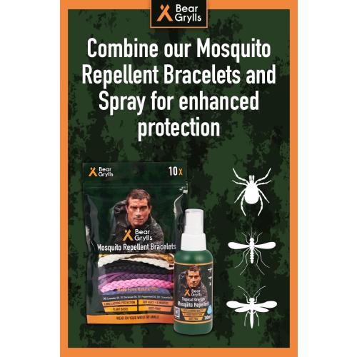 Bear Grylls Mosquito Repellent Bracelets | Crafted for Adventure | Adjustable Leather | DEET-Free | Long-Lasting Protection | Pack of 10