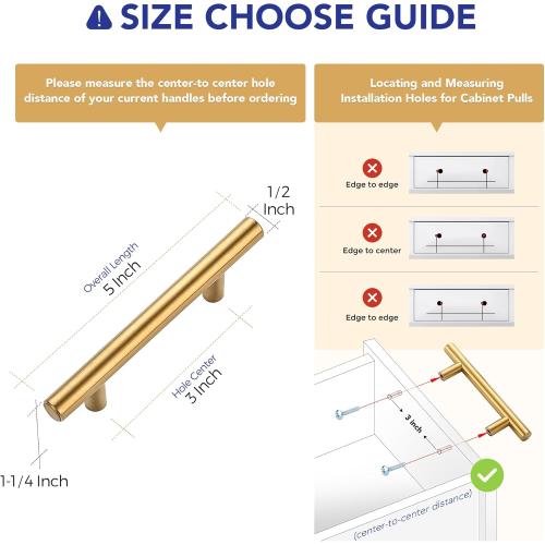 Ravinte 30 Pack 5 Inch Cabinet Pulls Brushed Brass Stainless Steel Kitchen Drawer Pulls Cabinet Handles 5”Length, 3” Hole Center