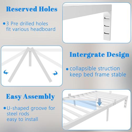 White 12 Inch Twin Bed Frames with Gaskets, Metal Twin Size Bed Frame No Box Spring Need, Heavy Duty Steel Platform Support, Round Corner Desgin, Reserved Holes, Storage Space, Noiseless