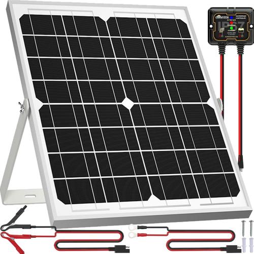 SOLPERK Solar Panel Kit 20W 12V, Solar Battery Trickle Charger Maintainer   Upgrade Controller   Adjustable Mount Bracket for Boat Car RV Motorcycle Marine Automotive