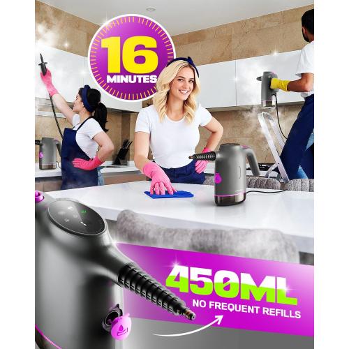 POPCHOSE Handheld Steam Cleaner for Home, Portable Pressurized Steamer for Cleaning Grout, Surfaces, Bathroom, Couch, 20S Fast Heat Up, 12 Accessories, Steam Adjustable, Safety Lock, Graypurple