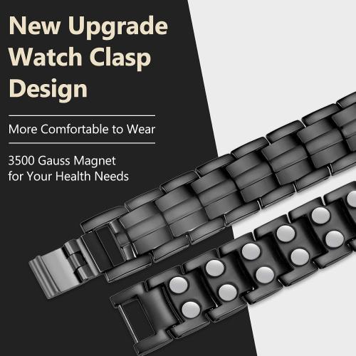Feraco Magnetic Bracelet for Men Titanium Steel Bracelets with Double Row Magnets Adjustable (Black)