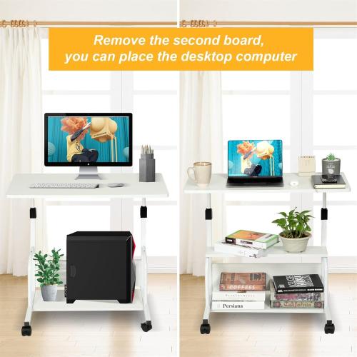 QZMDSM Portable Desk with Wheels Small Standing Desk on Wheels Adjustable Height Rolling Desksfor Home Office Study White
