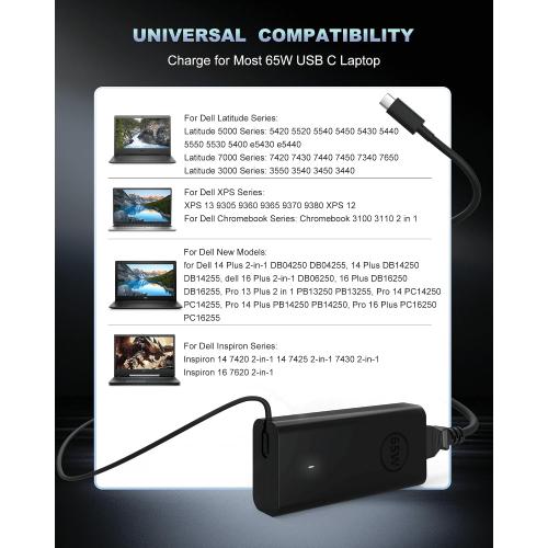 60W 65W USB C Laptop Charger fits for Dell Pro 14 16 13 Plus USB-C Adapter