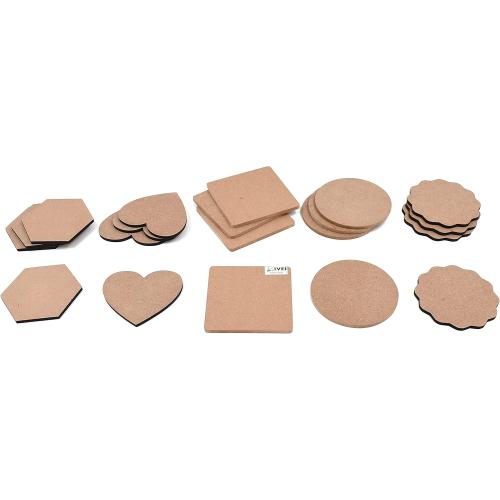 Set of 12 IVEI MDF Board DIY Coasters - MDF Plain Wooden Coasters in Mixed Shapes - Blank Cutouts for Painting, Wooden Sheet Craft Board for Resin Art & Fluid Art, Decoupage, Mandala Art, Pyrography - Set of 12