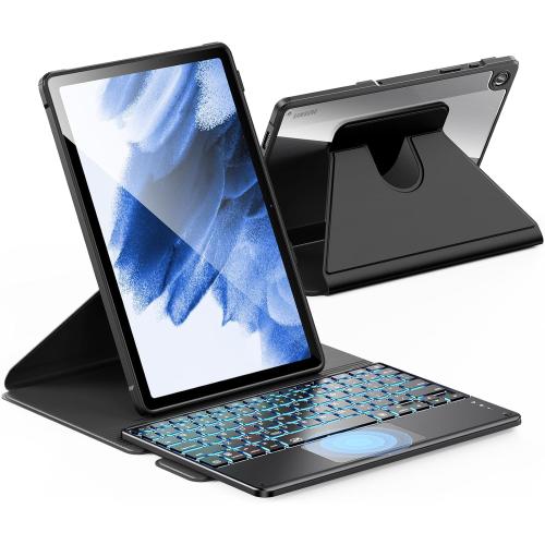 INFILAND for Samsung Galaxy Tab A9 Plus 5g Case with Keyboard High Precision Trackpad & 7 Color Backlight 360 Degree Rotating, Detachable Wireless Keyboard Case for Tab A9  11 inch 2023, Black