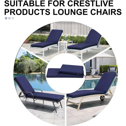 Crestlive Products Outdoor Chaise Lounge Cushions Set of 2, Water Resistant Fade Resistant Patio Furniture Lounge Chair Cushion,72 L x 21 W, Navy