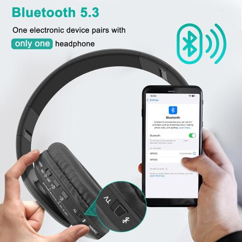 WallarGe Dual Wireless Headphones for TV Watching with RF Transmitter, Bluetooth Over-On Ear TV Headphones Wireless for Seniors, No Lip-Sync Delay, Plug & Play. Set of Two