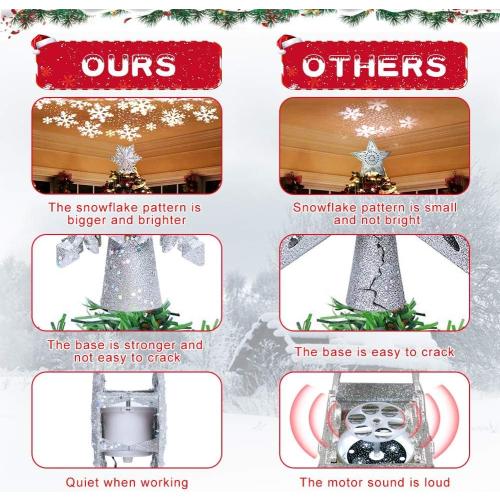 AerWo Christmas Tree Topper Lighted Snowflake Tree Topper with Magic Rotating Snowflake Projector, 3D Glitter Projector Xmas Tree Topper for Christmas Tree Decorations