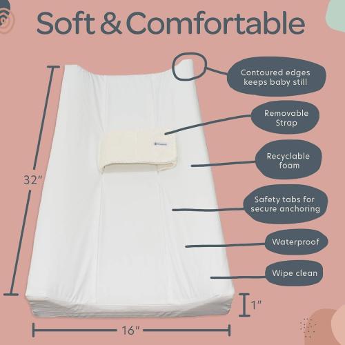 Baby Changing Pad with Secure Strap 32 x 16, Changing Diaper Mat for Table Dresser Change Station Soft, White
