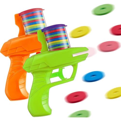 Sumind 2 Pcs Foam Disc Shooter Disc Launcher Zip Shot Shooter Blasters for Birthday Gifts Family Gatherings Games Outside Yard Activities (Orange,Green)
