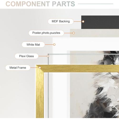 5x7 Picture Frame Gold Shiny Brushed Aluminum with Plexiglass, Metal 5 x 7 Photo Frame Mat to 4x6 Frame for Art Gallery Wall Tabletop Decor