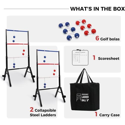 Outdoor Games Ladder Ball Set - Patented Assembly Free Portable Ladder Toss - Steel Frame Includes Carrying Case, 6 Bolas and Scoresheet