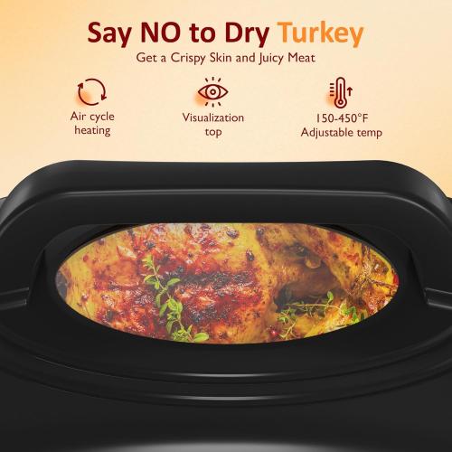 Sunvivi Electric Roaster,28 Quart Roasting Oven with Self-Basting Lid Removable Pan,Turkey Roaster Oven with 150 to 450F Temperature Control Cool-Touch Handles, Sliver. No warranty