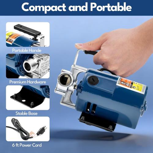 Portable Electric Water Transfer Pump, 115V 1/10HP 330GPH Garden Pump with On/Off Switch Suction Hose Kit for Low Suction Pumping from Garden Pool Aquarium Hot Tub Rain Barrel Water Bed