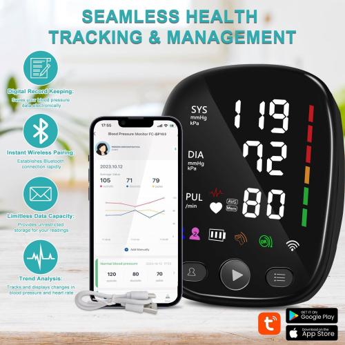 Bluetooth Automatic Blood Pressure Monitor for Home Use - with Adjustable Upper Arm Large Cuff (8.7-17.3), App Tracking, LED Display 2 Users 240 Sets Memory, Hypertension Detector