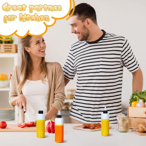 Eccliy 50 Pack 8.5 oz Plastic Squeeze Condiment Bottles with Twist on Cap Lids, Sauce Squeeze Multipurpose Squirt Bottles for BBQ Sauce Dressing Grilling Crafts Syrup Oil, 250 ml