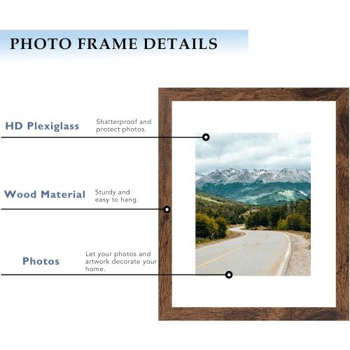 10x14 Picture Frame Deep Brown for 30 x 40cm Diamond Art Painting, Wood 10x14 Frame with 8.5x11 Mat for Wall Mounting, 30x40 cm Frame with Shatter-Resistant Plexiglass, Deep Brown, 1 Pack